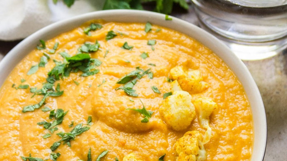 Curried Cauliflower & Lentil Soup (Vegan Option)